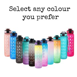 Spinegear 1Liter 32oz Water Bottle | Motivational Water Bottle with Time Marker & Straw | BPA-Free Tritan Leakproof Design, One-Click Open for Hydration Goals (green purple, 1 Litre)