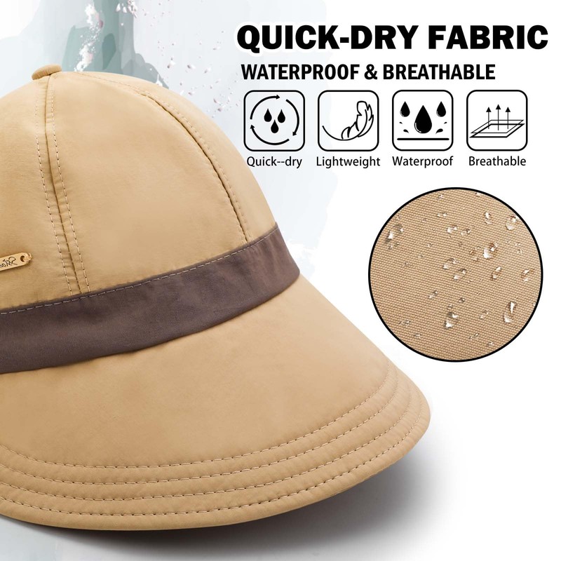 TAGVO Women's Wide Brim Sun Hat, Quick-Dry Waterproof Peaked Cap,