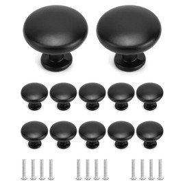 QWORK® 12 Pcs Black Cabinet Knobs Door Knobs, 30mm Round Wardrobe Door Handles Aluminum Alloy for Cabinets/Cupboards/Drawers/Wardrobes, Screws Included