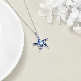 YFN Starfish Necklace Sterling Silver Starfish Pendant Necklace Beach Chain Ocean Jewellery Gifts for Women Girls, Sterling Silver, No Gemstone