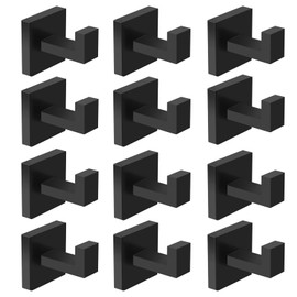 IBosins 12-Pack Bathroom Towel Hooks Hand Towel Holder Heavy Duty Stainless Steel Towel Hanger Robe Hat Coat Hooks for Wall of Livingroom Bedroom Kitchen Closet (Square Matte Black)