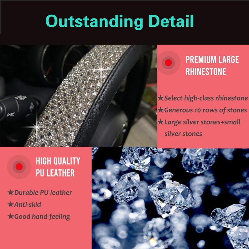 PINCTROT D Shaped Bling Comfy Steering Wheel Cover with Jumbo