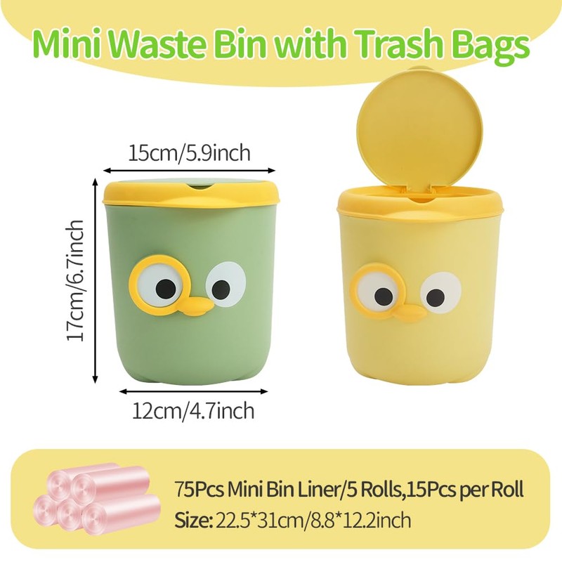 IBEQUEM Table Rubbish Bin with Lid, Cute Small Bin with