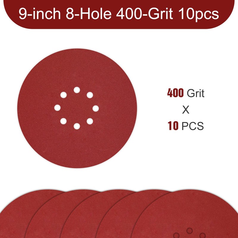 9 inch Sanding Discs 8 Holes 400 Grit Hook and