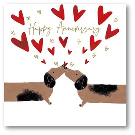 Hammond Gower Anniversary Card - Dachshund Kiss and Love Hearts with Foil and 3D Embellishments - Eco-Friendly