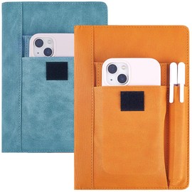 craspire 2 Colour Book Cover PU Leather A5 Waterproof Book Cover Orange Cyan Reusable Book Protector for Paperbooks Notebook Covers with Pen Pockets for Book Lovers Classmates