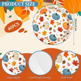 FYSUIMU 40 Pcs Fall Thanksgiving Paper Plates Pumpkin Maple Leaves Disposable Plates 9 Inch Blue Orange Autumn Party Tableware for Wedding Birthday Table Decor Supplies