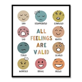 All Feelings Are Valid Poster, School Counselor Wall Art, Kids Therapy Room Print, Boho Classroom Sign, Mental Health Chart, Unframed (11X14 INCH)