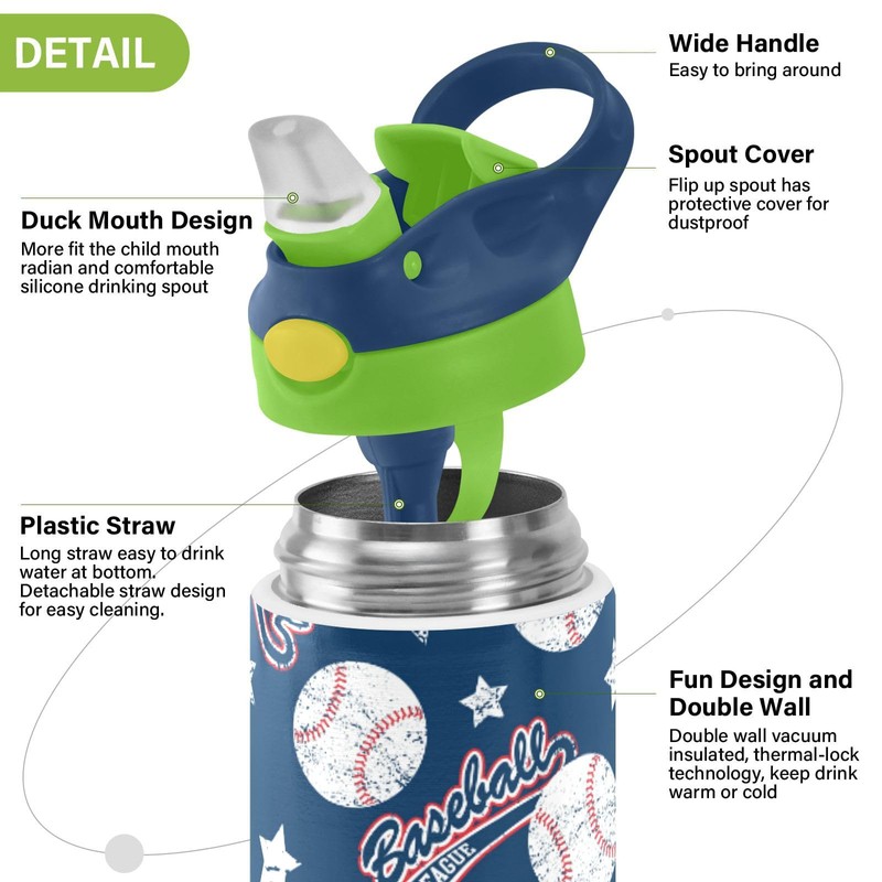 GOODOLD Baseball Kids Water Bottle, Insulated Stainless Steel Water Bottles