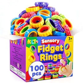 KLT Fidget Toys Bulk for Kids: 100 Pack Textured Spinner Rings - Fun Fidgets for Student Classroom Prize - Small Stress Toys for Autism Calming - Goodie Bags Stuffers for Party Favors