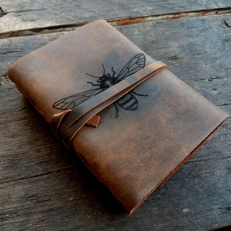 Lyoncraft Honey Bee Genuine Leather Journal Free Personalizatio