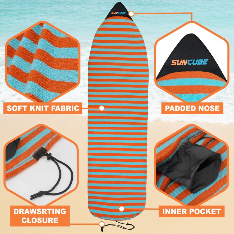 SUN CUBE Surfboard Sock Cover, Protective Surf Bag for Surfing