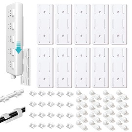 Adhesive Punch-Free Socket Holder, 10Pcs Power Stirp Holder and 40Pcs Cable Clips Kit, Self-Adhesive Power Strip Holder Wall Mount-Space-Saving and Easy to Install
