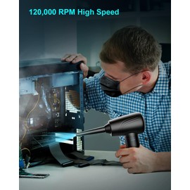 BANKKY 11-in-1 Compressed Air Duster, 3-Gear Adjustable 120000 RPM Electric Air Duster with LED Light, Reusable no Canned Keyboard Cleaner for Office, 9000mAh Cordless Air Duster for Computer/Car