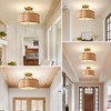 Joyartic 13" Rattan Semi Flush Mount Ceiling Light 3-Light Boho