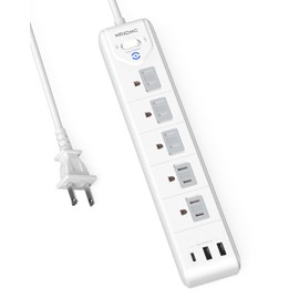 2 Prong Power Strip, WRXDMC 2 Prong to 3 Prong Outlet Adapter, 5ft Extension Cord with Polarized Plug, 1680J Surge Protector, 5 AC Outlets & 3 USB, Wall Mountable, Ideal for Non-Grounded Outlets