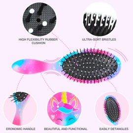 Girls Hair Brush, Wet Dry Kids Detangle Hair Brush for Curly Hair, Hair Brush for Women, Pain Free Hair Brush for Thick Hair (Starry Unicorn)