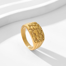 Gold Plated Nugget Ring for Men & Women – Stainless Steel Chunky Hip Hop Rings - Hypoallergenic Unisex Jewelry – US Size 5-13 – Gift Box Included (Gold Ring Size 11)