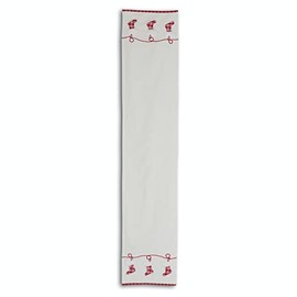 K&K Interiors Christmas Embroidered Santa Boots White Cotton Table Runner with Red Tri, 72 Inch, Kitchen Accessories