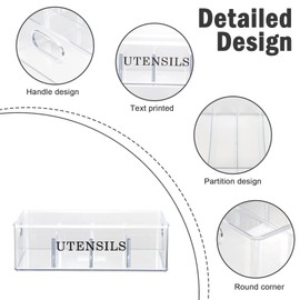 Xbopetda Silverware Organizer, Clear Plastic Cutlery Drawer Organizer, Stackable Silverware Holder, 4 Compartments Flatware Organizer Utensil Holder, Silverware Tray for Fork Knife Spoon - Clear