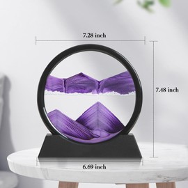 KPNUWN Moving Sand Art Liquid Motion, 3D Deep Sea Sandscape Color Quicksand Decor, Round Glass Moving Sand Art Picture Relaxing Desktop Home Office Work Decor (Purple, 7 inch)