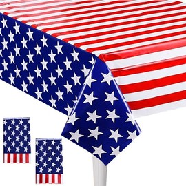 Siencooray 4th of July Decoraion Plastic Tablecloth, 2 Pack Independence Day Disposable Table Covers for Party Decoration, 54'' x 109'' Rectangle Table Cloths