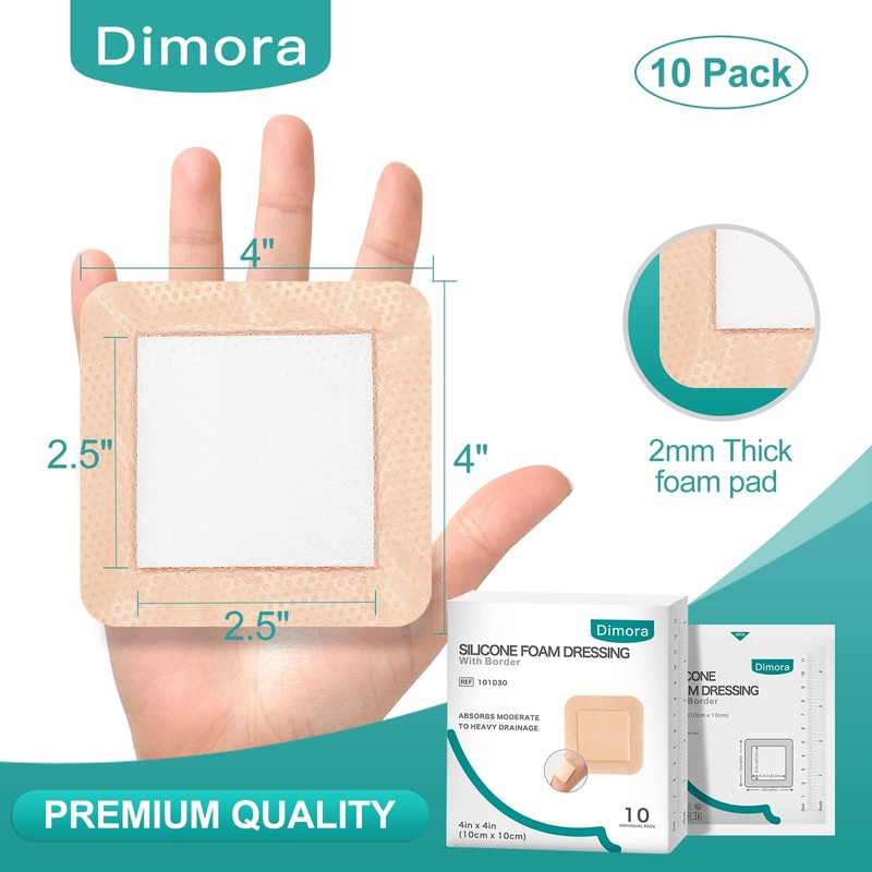 Dimora Silicone Foam Dressing with Border Adhesive 4"x4" Wound Dressing