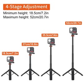 52cm Hand Grip Tripod Stand, Extendable Selfie Stick for Go Pro HERO13/12/11/10/9/8, Action 5 Pro/ 4/3, Insta 360 X4/X3 Action Camera