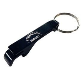 Strongbow Cider Bottle Opener Keychain, Black Hard Plastic with White Lettering,