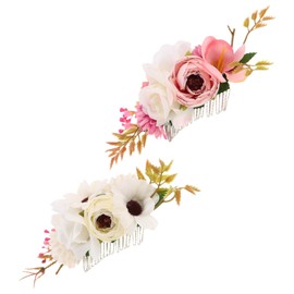Healeved 2pcs Wedding Hair Combs with Artificial Flowers Romantic Bridal Hair Accessories for Brides and Bridesmaids Elegant Floral Pins for Beach and Outdoor Ceremonies