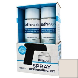 Bathworks Bathtub Refinishing Kit (ALMOND); 2 Spray Cans; for Tub, Tile, & More; 32oz of Resin Paint; 24-hour dry time; with bonus comfort grip