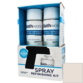 Bathworks Bathtub Refinishing Kit (ALMOND); 2 Spray Cans; for Tub, Tile, & More; 32oz of Resin Paint; 24-hour dry time; with bonus comfort grip