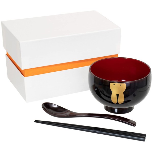 Echizen Lacquerware Children's Tableware, Rabbit Baby Bowl, Set of Spoons,