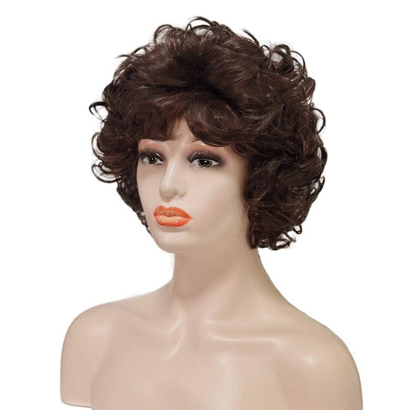 Short Brown Curly Wig for Women Dark Brown Length Shoudler