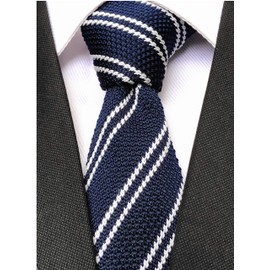 Corbatas de punto para hombre, clásico, de negocios, elegante, casual, de 2 pulgadas, corbata de punto a rayas, varios patrones, Azul marino y blanco, Talla única