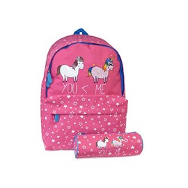 David & Goliath Large Canvas Girls Pink Unicorn School Backpack with Matching pencilcase