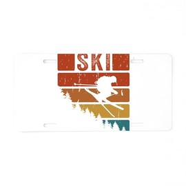CafePress Skiier Skiing Vintage Mount Aluminum License Plate, Front License Plate, Vanity Tag