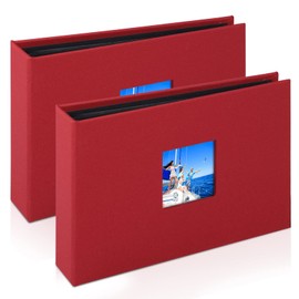 NESCL Small Photo Album 4x6 2 Pack Each Holds 56 Pictures, Linen Cover with Front Window Picture Photo Book Horizontal Pockets for 4x6 Mini Albums Wedding Boy Girls Kids (Red)