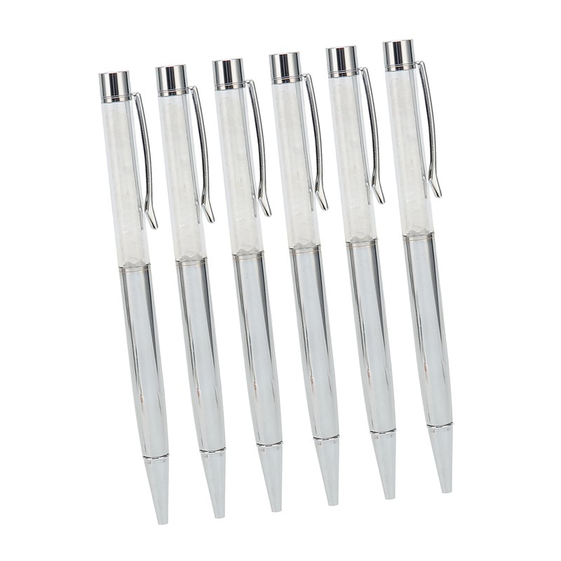 6Pcs Ball Point Pen Crystal Stone Replaceable Refill Elegant Multi