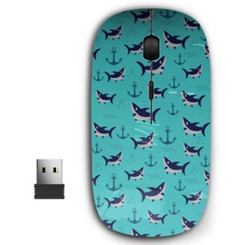 KAWAMOUSE 2.4G Ergonomic Portable USB Wireless Mouse for PC, Laptop, Computer, Notebook with Nano Receiver (Cute Sharks Swimming)
