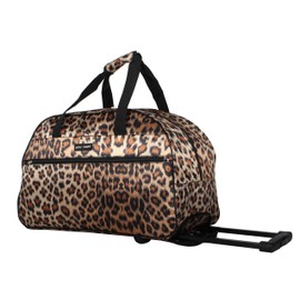Betsey Johnson Designer Carry On Luggage Collection - Lightweight Pattern 22 Inch Duffel Bag- Weekender Overnight Business Travel Suitcase with 2- Rolling Wheels（leopard）