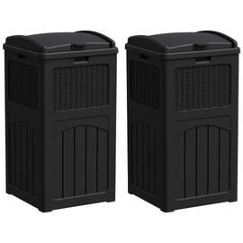 YESHOMY 2 Pack Outdoor Trash Can with Lid, Garbage Bins for Garden, Porch, Home and Kitchen, Black