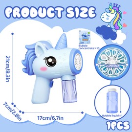 Automatic Bubble Gun, Fancysky Bubble Machine for Children, with 10 Packs of Bubble Liquid, Bubble Gun Children's Unicorn, Suitable for Parties, Outings, Weddings (Blue)