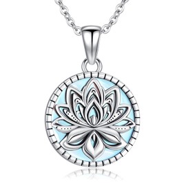 VONALA Lotus Necklace for Women Sterling Silver Lotus Flower Moonstone Pendant Lotus Jewelry Gift for Women Teens Girls Mom