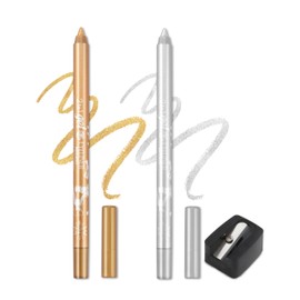 Jutqut 2 x Gel Eyeliner Mat, Silver and Gold Waterproof Eye Pencil, Waterproof Long Lasting Liner Stick, Eyeliner Pen Smudge-proof Tattoo, Dense Creamy Texture, Waterproof Eyeliner for Women