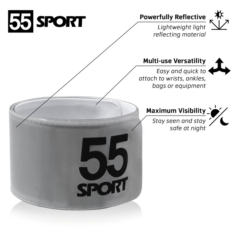 55 Sport Highly Reflective Hi-Vis Slap On Wrist/Ankle Bands -