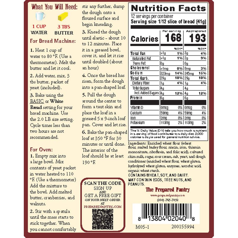 The Prepared Pantry Sour Cream White Gourmet Bread Mix; Single