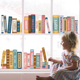 DECOWALL CDS9-9006 Boho Book Window Stickers Boho Book Print Window Clings Double Sided Glass Decals for Back to School Party Home Classroom Library First Day of School