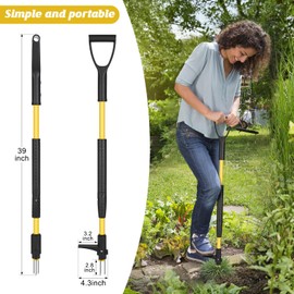 Gbekery 39" Stand Up Weed Puller Tool - Heavy Duty Detachable 3-Claw Weeder with Ergonomic Long D-Handle | Tools for Effortless Garden Weed Removal (Dandelions, Thistles & More)