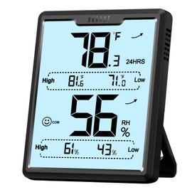 DOQAUS Digital Hygrometer Room Thermometer Indoor, Humidity Meter with Large LCD Display, Backlight Temperature Humidity Monitor with Max Min Records, Black